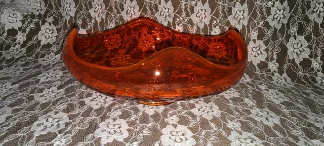 Vintage Amberina Art Glass Bowl  Orange Viking Glass Bon Bon Mid Century Indiana