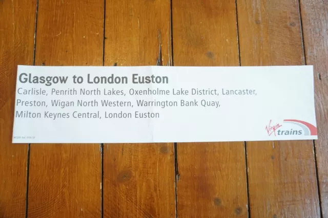 Virgin Trains Glasgow to London Euston Loco Railway Window Destination Label