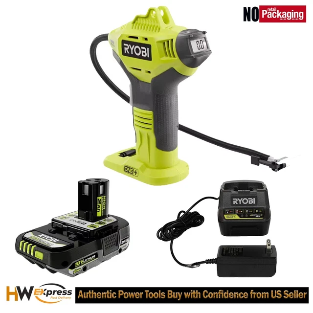 RYOBI ONE+ 18V High Pressure Inflator Digital Gauge 2 Ah Battery