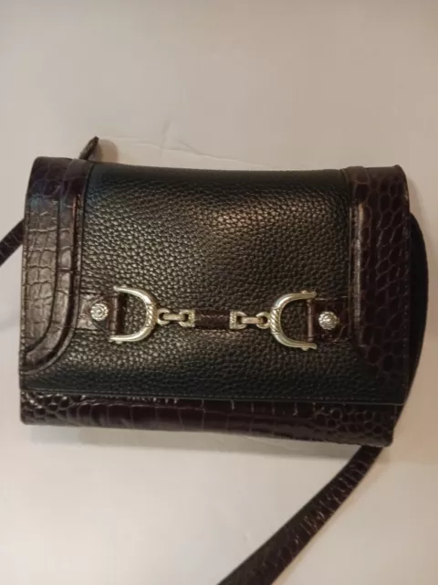 Brighton Black Brown Croc Embossed Leather Small Crossbody Organizer