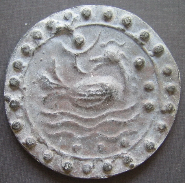 18th circa.-S. E. ASIA--ANCIENT COIN--SWIMMING DUCK/TEMPLE---47 mm.