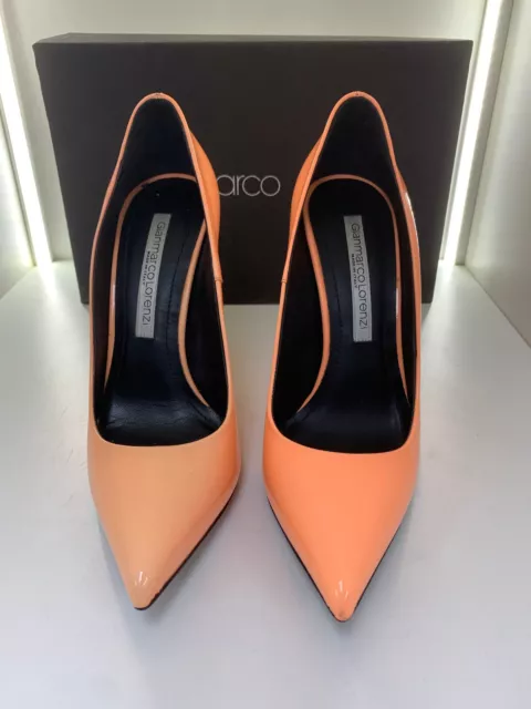 Rare Rare!! GML LORENZI pointy metal 36 12cm Sexy Orange pumps high heels 3