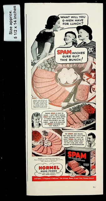 1940 Hormel Good Foods Spam Canned Meat Pork Shoulder Ham Vintage Print Ad 35867