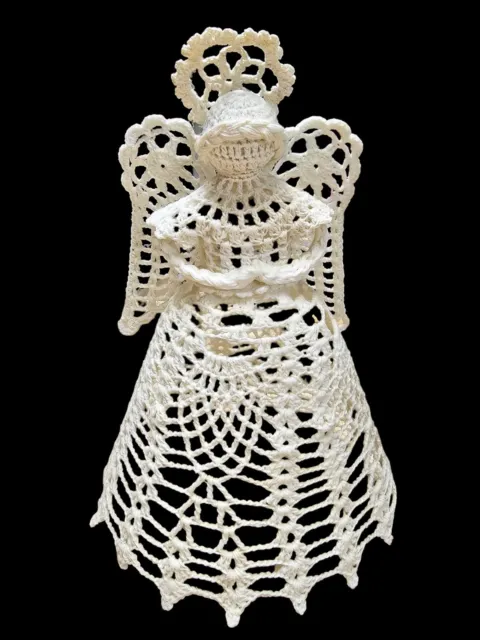 Vintage Crocheted Lace Praying Angel Christmas Tree Topper Decor Figure Handmade