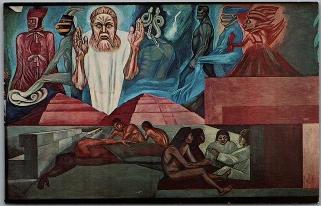 1960s DARTMOUTH COLLEGE NH Postcard OROZCO FRESCOES "Coming of Quetzalcoatl"