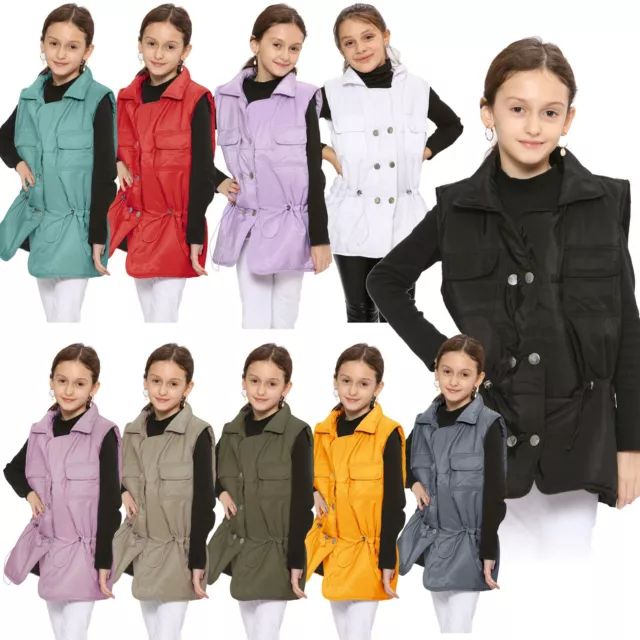 Kids Girls Sleeveless Coat Gilet Fashion Oversized Gilet Style Jacket Coat