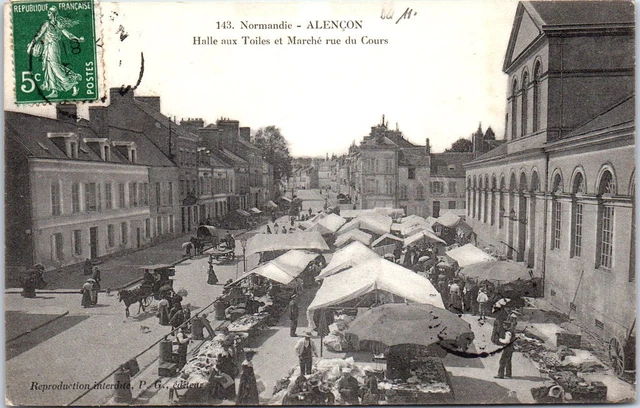 61 ALENCON - Halle aux toiles et marche rue du cours