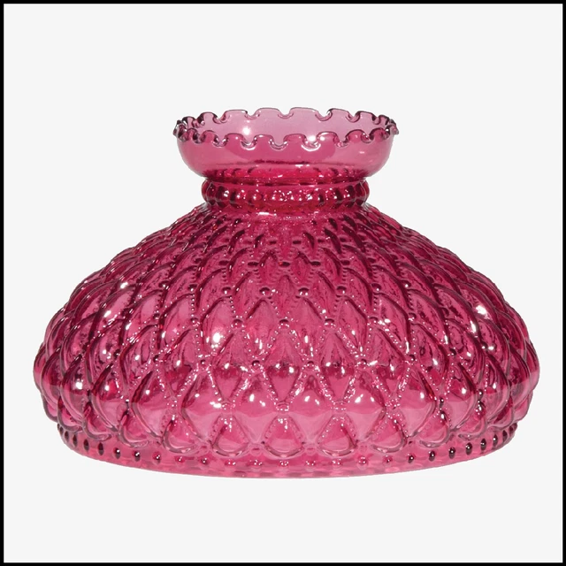 10 inch CRANBERRY DIAMOND QUILT GLASS SHADE fits ALADDIN LAMPS, RAYO, B&H, P&A