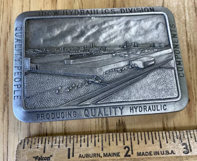 Vintage Pewter Belt Buckle John Deere Hydraulics Division 1986