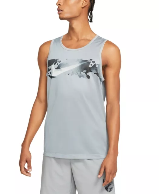 Nike Men's Size S Legend Dri-FIT Camo Swoosh Logo Graphic Training Tank Gray NwT