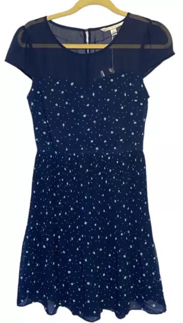 LC Lauren Conrad Womens Dress Size 4 Pleated Key Hole Blue Lady Bug Fit & Flare