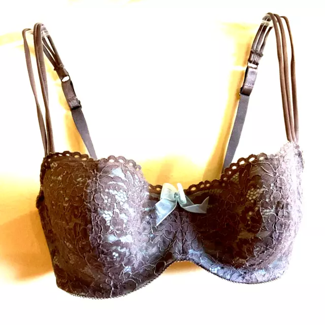 B.TEMPT'D Ciao Bella Balconette Bra Taupe/Aqua 32DDD Style 953144 By Wacoal