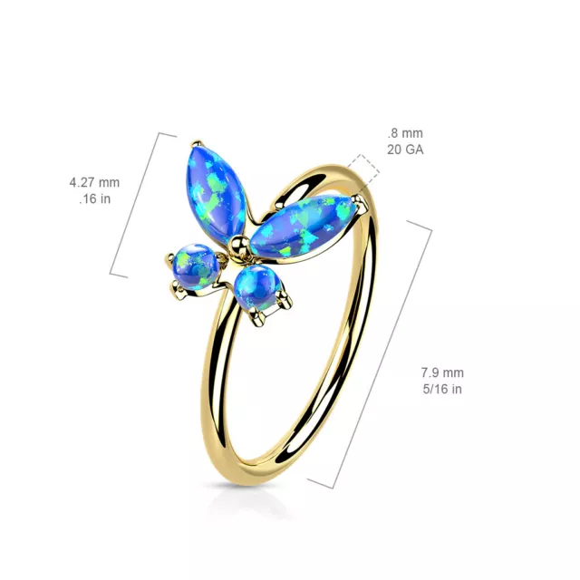 14K Gold 20 Gauge Bendable Hoop Rings Opal or CZ Butterfly Good for Nose and Ear 2