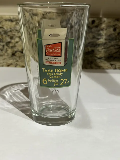 Coke Glasses Genuine Coca-Cola Cup Vintage Pint Glass 1932 Take Home This Carton