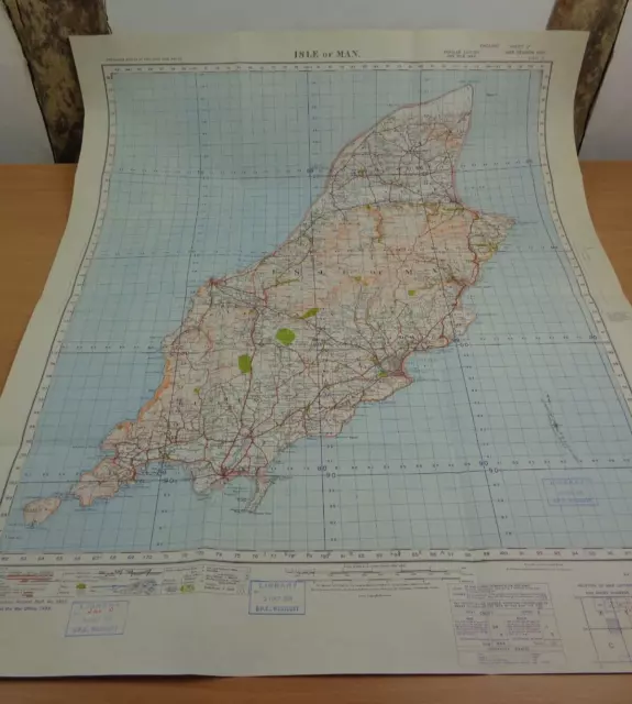 WW2 map "ISLE OF MAN" with SECRET ROCKET BASE INK STAMP (V1 & V2 ROCKETS)