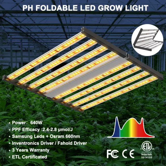 640W LED Foldable Bar Grow Light Plant Lamp Full Spectrum Kit 6x6ft Coverage CO2