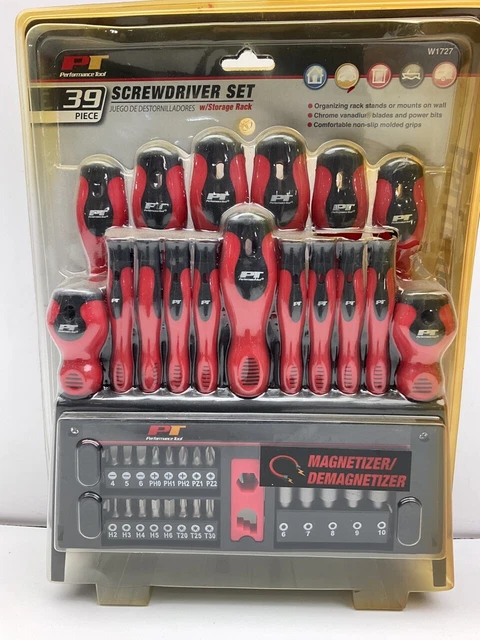 Performance Tool W1727 39-Piece Screwdriver Set With Organizer Rack