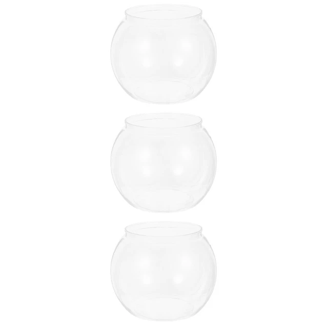 Set 3 Plastic Vases Bowl Transparent Round Fish Tank Plant Terrarium Goldfish