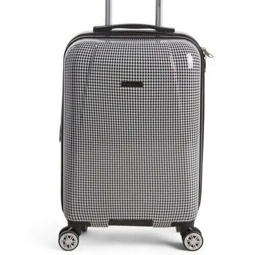 LONDON FOG 20in Black White Carry-on Hardside Spinner Expands Houndstooth NWT