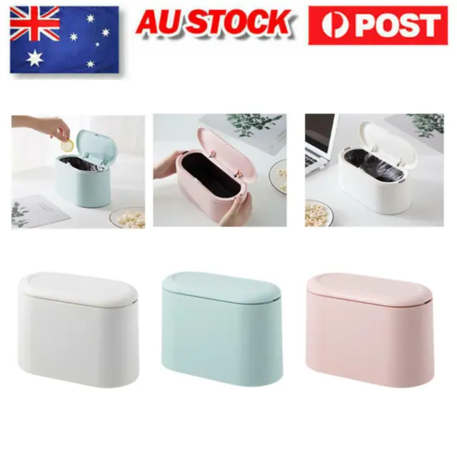 Small Desktop Waste Bin Garbage Office Kitchen Bathroom Home Trash Can with Lid