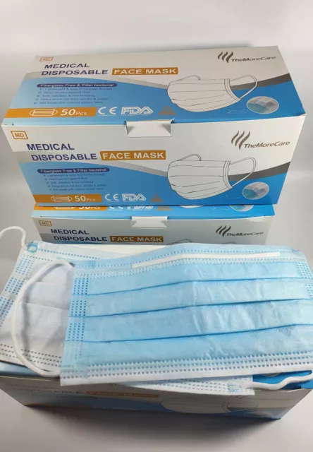 Masken OP Mundschutz Blau 3-lagig 3x50 Stück Hygienemask Medical dispos. mask