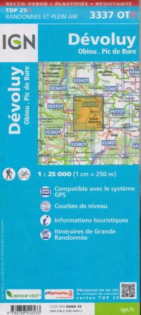 Carte De Randonnee Serie Bleue Ign 1/25 000 - 3337 Ot Devoluy Obiou Pic De Bure