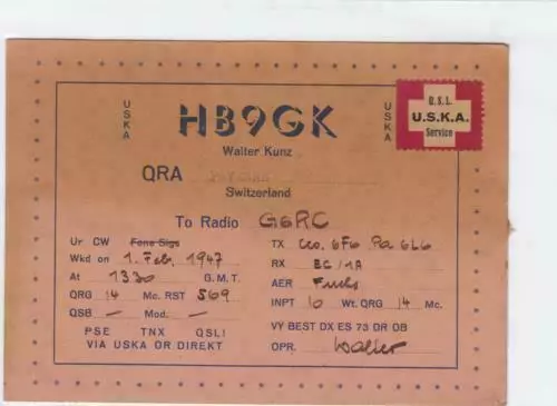 vintage qsl radio communication card switzerland  1947 ref r15310