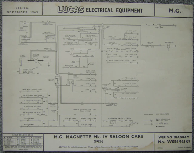 ORIGINAL LUCAS WIRING Diagram for the 1962 MG MK IV