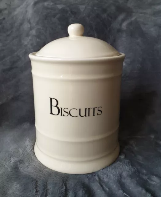 Heritage Cream Ceramic Biscuit Barrel Cookie Jar Black Lettering Lid With Seal