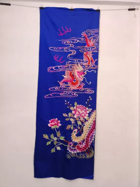 Vintage Gorgeous Chinese Silk Hand Embroidery Textile Dragon Design Wall Hanging