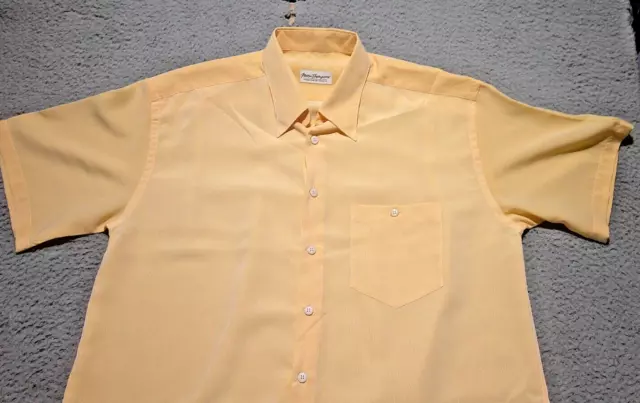 Vintage Norm Thompson Shirt Mens Large Yellow Orange Button Up Short Sleeve