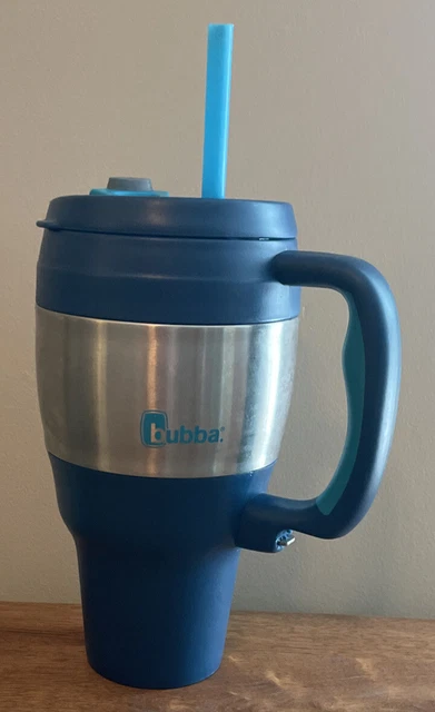 Bubba 34oz/1 L Insulated Travel Mug Coffee Cup Handle Blue and Straw