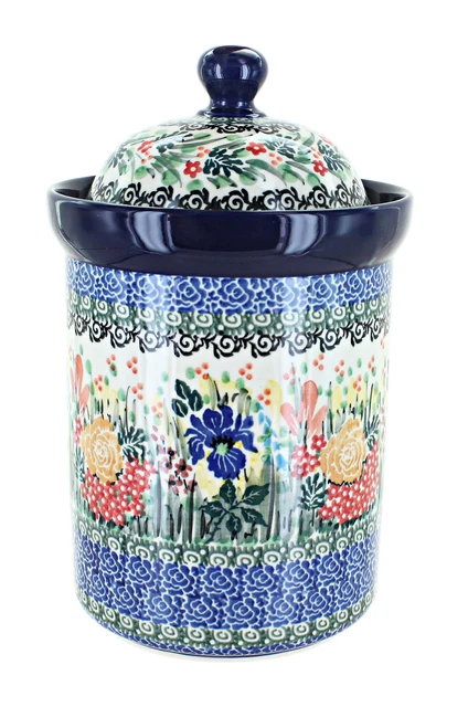 Blue Rose Polish Pottery Summer Blooms Large Canister