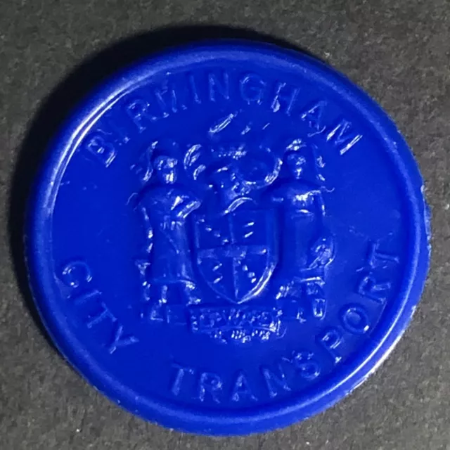 Birmingham City Transport England Plastic Token Blue 3D 22mm c50's-60's
