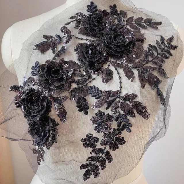 DIY 3D Pailletten Blumenmuster Applikation Patch Bestickt Spitze Nähen Auf Kleid