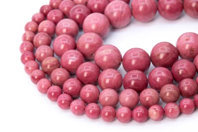 Real Genuine AA Rhodonite Gemstone Round Smooth Beads Strand 15.5"