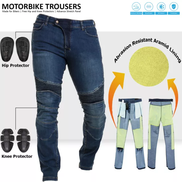 Men's Motorcycle Jeans CE Armour Trousers Protective Lining Motorbike Pants