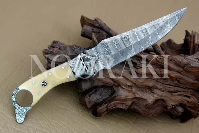 Handmade Damascus Steel Full Tang Hunting Knife with Authentic Leather Sheath 3