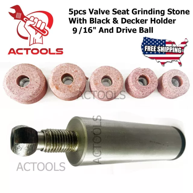 5 pcs Valve Seat Grinding Stone With Black & Decker Holder 9/16" And Drive Ball