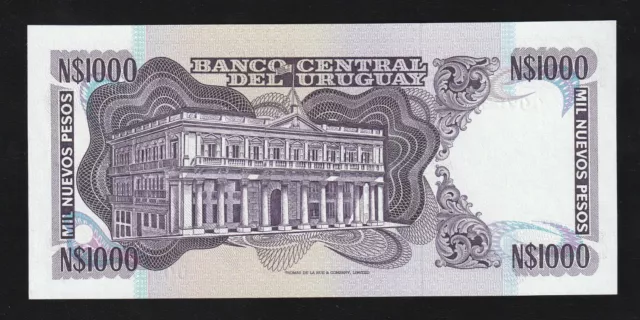 Uruguay 1000 Nuevos Pesos 1992 (P-64Ab) UNC Banknote, Serie D 2