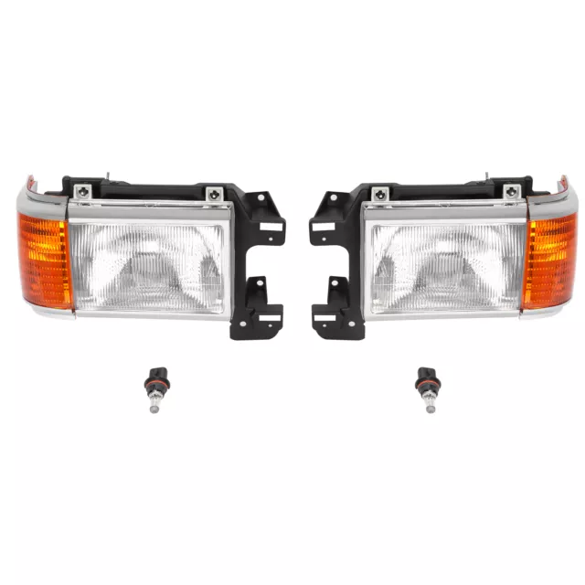 Pair Headlights Lamps For Ford Bronco F-Series Truck 87-91 w/ Chrome Trim LH+RH 2