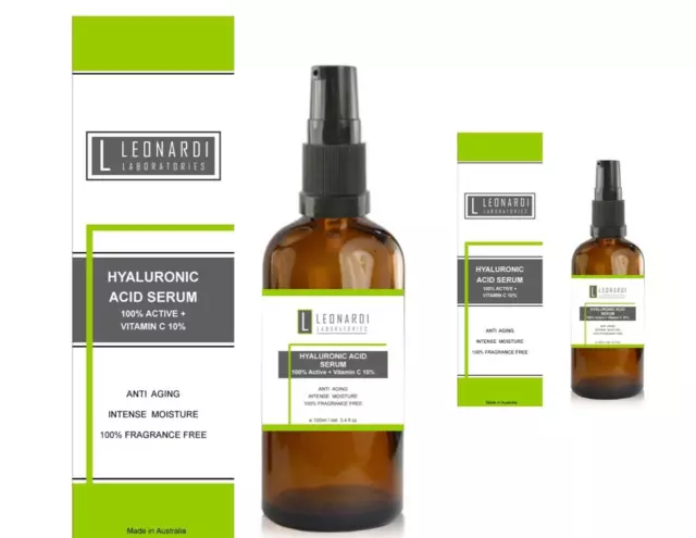 3 x Pure 100% Hyaluronic Acid Serum + Vitamin C  100ml with Serum Pump