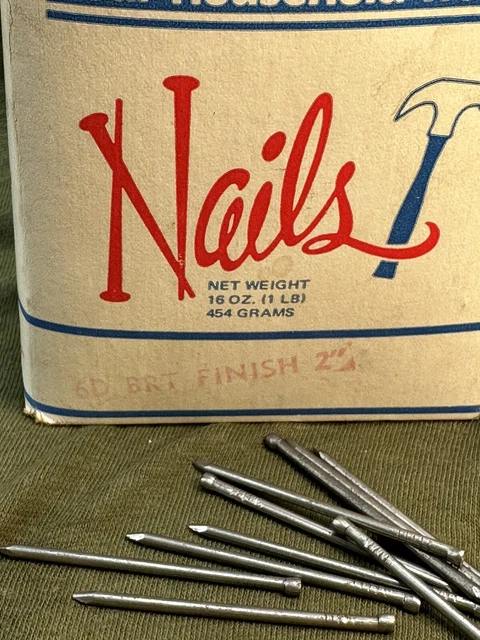 Vintage box of nails - Lowe's Your Household Word.  Open box.  6D Finishing 2in. 5