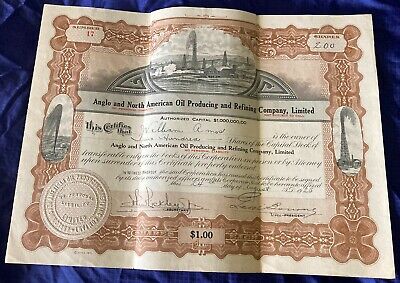 RP3669 Anglo & North American Oil Producing & Refining Co 1923 Stock Certificate