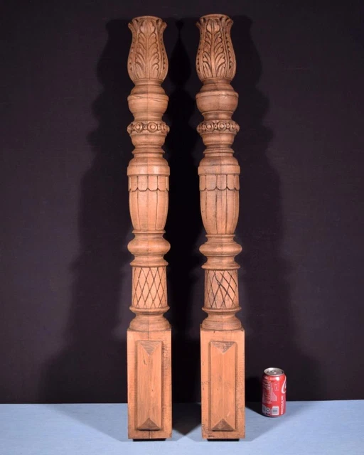 *41" Pair of Vintage Oak Wood Support Posts Pillars Architectural