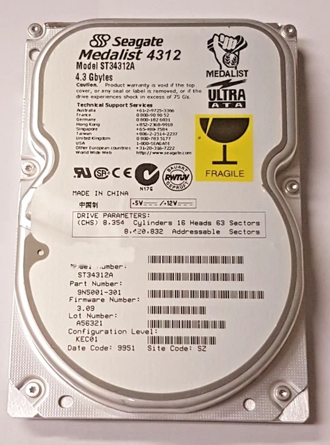 SEA ST34321A Medalist 4321 EIDE 4.3GB ハードドライブ