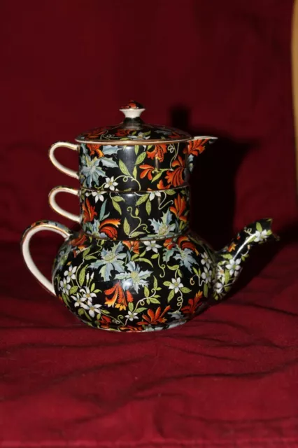 1960’s Royal Winton Grimwades Black Chintz Fireglow Mini Teapot Stacking Set