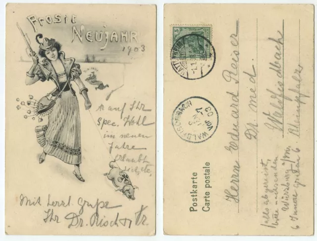 33716 - Prosit New Year - postcard, run Hattenheim 1.1.1903 to Waldfischbach