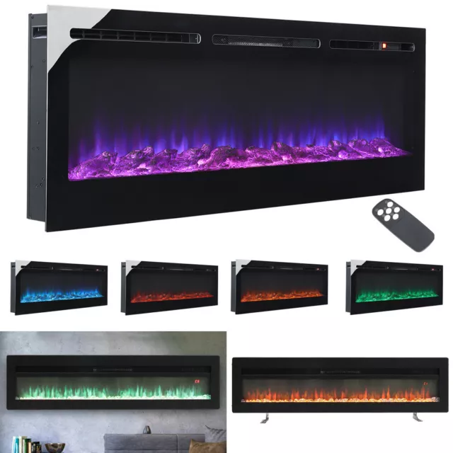 Recessed and Wall Mounted Electric Fire Wall-Inset LED Fireplace 9 Colour Flames