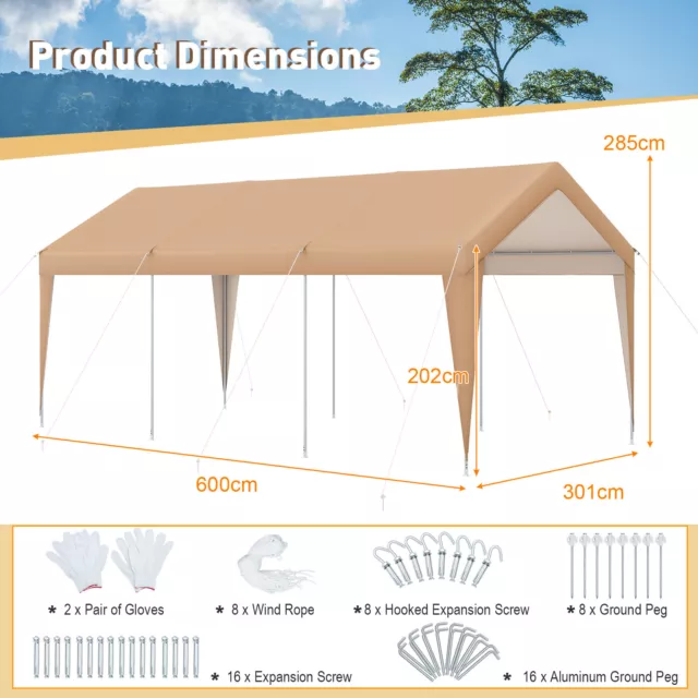 10 x 20 FT Portable Garage Tent Carport Steel Frame Car Canopy Tent Shelter 3